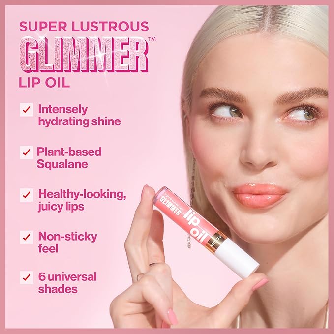 REVLON Super Lustrous Glimmer Lip Oil, Moisturizing & Tinted, Shiny Finish, Made with Plant-Based Squalane, 003 Glow Mama, 0.13 fl oz