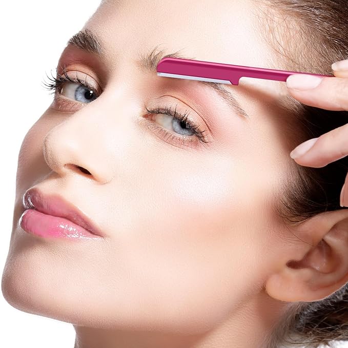 10 Pieces Women's Facial Razor Eyebrow Shaver Razor Brow Shaper Eyebrow Trimmer Dermaplaner Shaping Tool with Cover (Rose Red)