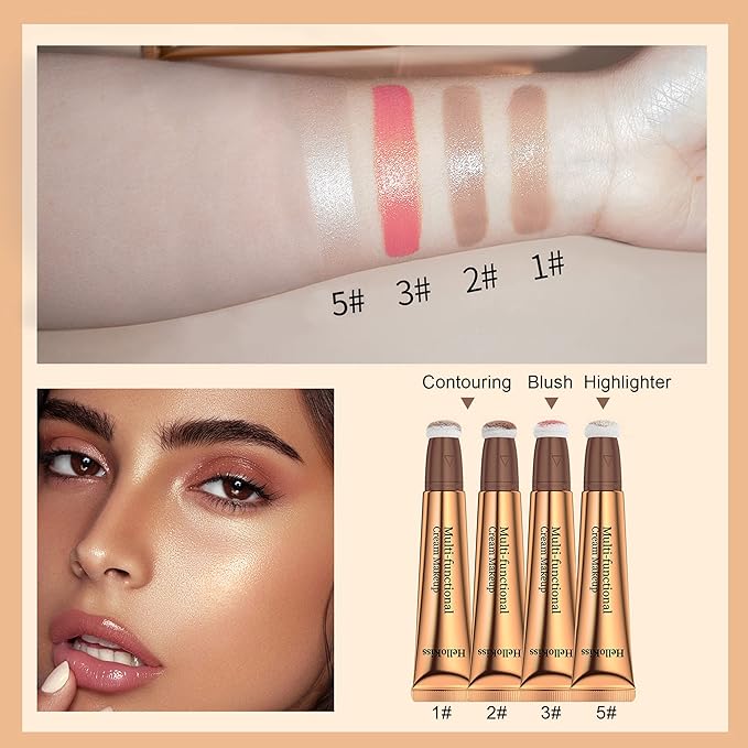 3pcs Contour Beauty Wand, Blush Wand and Liquid +Highlighter Set（#01+#03+#05）