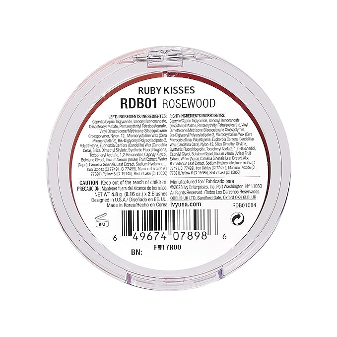Ruby Kisses Duo Cream Blush, Smooth, Natural-Looking, Long-Lasting Acid (Rosewood)