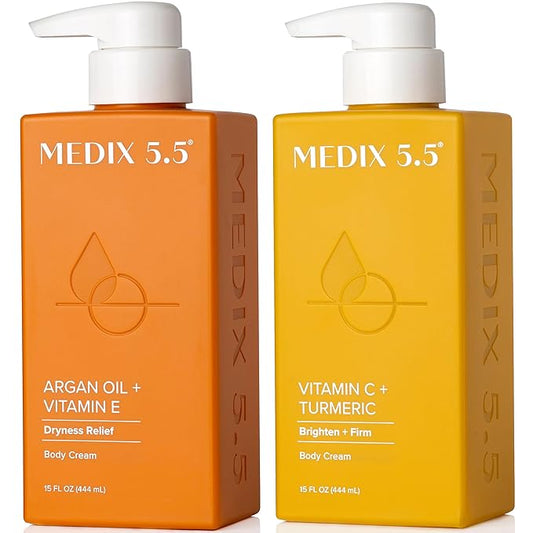 Medix 5.5 Vitamin C Cream + Anti Aging Argan Oil Cream Skin Care Bundle, Moisturizer Body Cream & Face Lotion, Brightening Body Lotion For Women, Uneven Skin Tone, Wrinkles, Sun Damaged Skin, 2PC