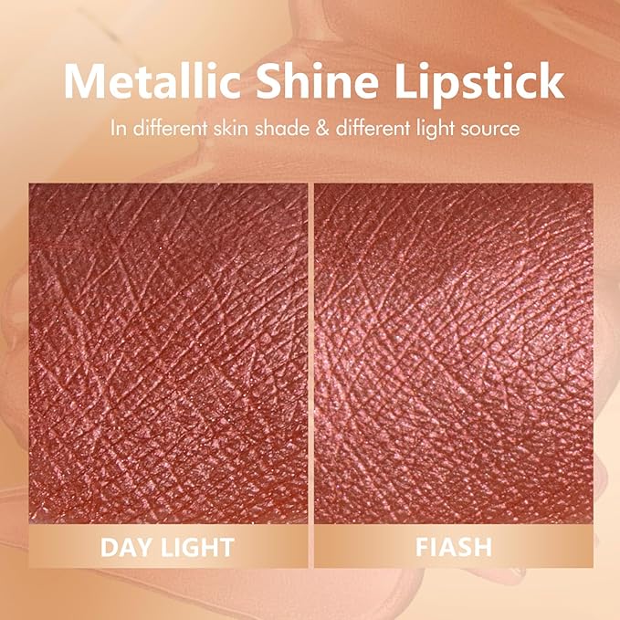 MAKI YIKA Metallic Lipsticks Long Lasting Brown Lipstick for Women, High Shine Glitter Lipstick No Smudge Transferproof iquid Lip Gloss (BR09 Celebration)