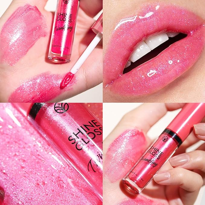 Pink Lip gloss Lip Plumper Gloss Shimmer High Shine Lip Gloss Moisturizing Tinted Lip Gloss Long Lasting Waterproof Lip Oil (04# Magenta Shimmer)