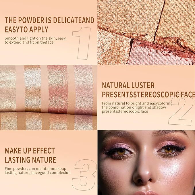 2 Packs Highlighter Powder Palette, 5 Colors Makeup