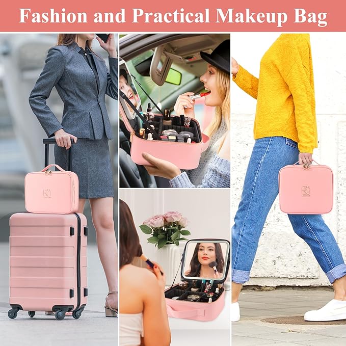 Travel makeup bag with led