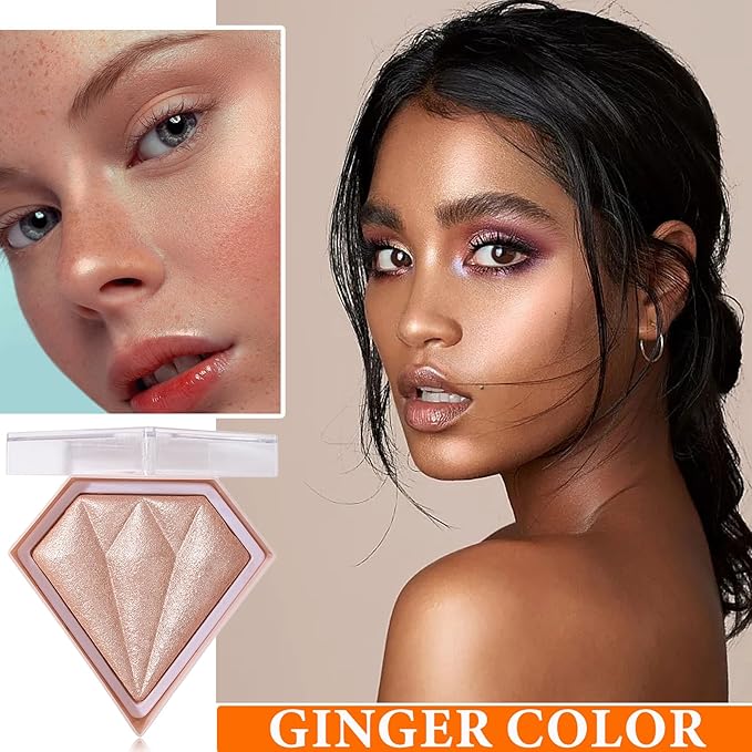 Glitter Blush Shimmer Highlighter Blusher Powder Makeup Face Powder Makeup(#inger） 04 G