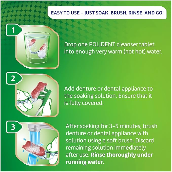 Polident 3 Minute Antibacterial Dental Appliance Cleanser Tablets, 90 Count (2 Pack)