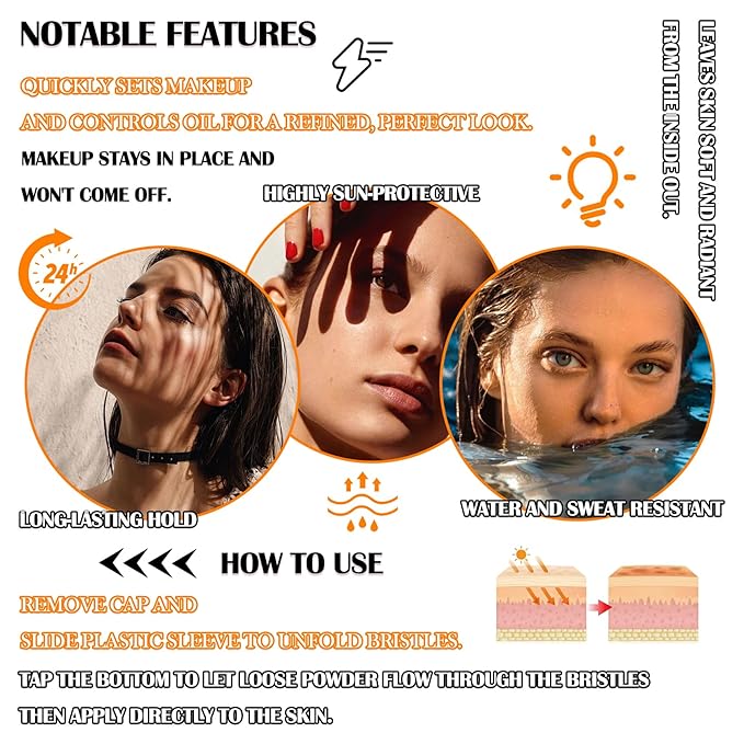 Sunscreen Setting Powder,SPF 50+ PA++++,Oil Control Waterproof Mineral Sunscreen Brush