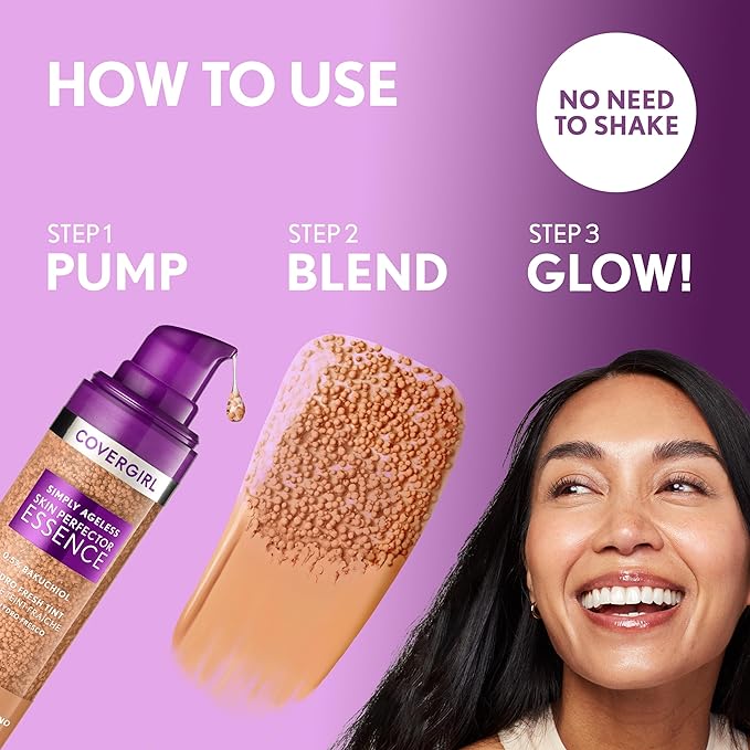 Covergirl Simply Ageless Skin Perfector Essence Foundation, 50 Vegan Formula, 1.0oz