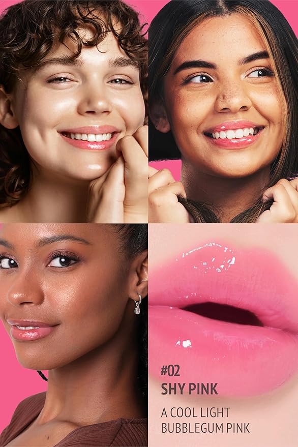 Self Beauty Vegan Korean Lip Balm Moisturizing Care - Collagen Lip Glass Hydrating, Hyaluronic Lip Gloss Repair - 0.06 oz (#2 Shy Pink)