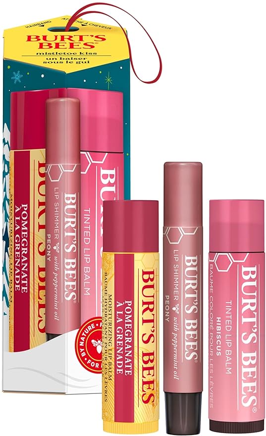 Burt's Bees Mistletoe Kiss Lip Care Gift Set, Mistletoe Kiss Set, Pomegranate, Peony & Hibiscus