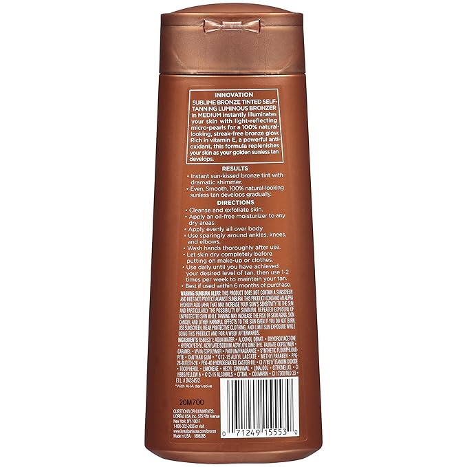 L'Oréal Paris Sublime Bronze Luminous Bronzer Self-Tanning Lotion, 6.7 oz.