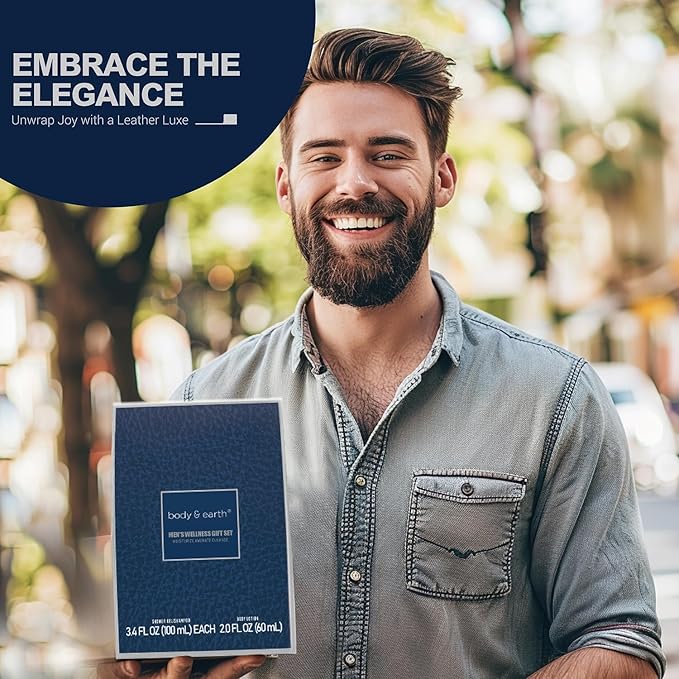 Bath and Body Gift Set for Men Self Care Kit with Leather Scent Shower Gel, Body Lotion, Shampoo, Self care gifts for Men,regalos para hombre, Birthday Gifts for Him