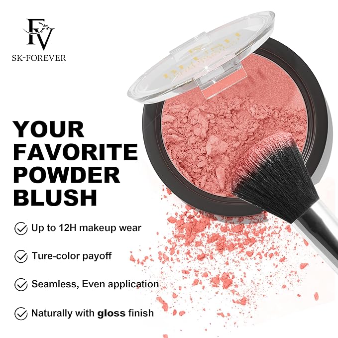 FV Long Lasting Powder Blush - Lightweight Smooth & Blendable Cheek Makeup, High Buildable Color, Transfer-Resistant Shimmer Finish (Rose Shimmer, 0.17 OZ)
