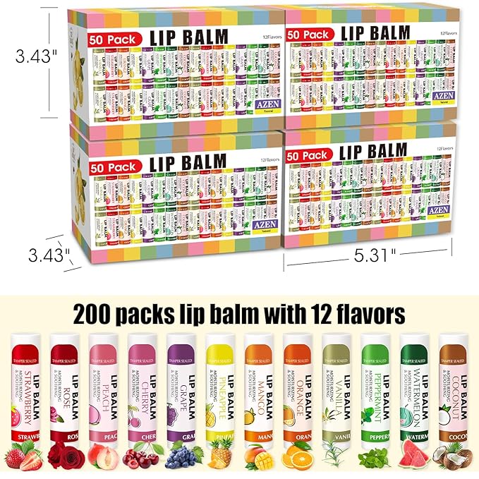AZEN 200 Pack Lip Balm, Natural