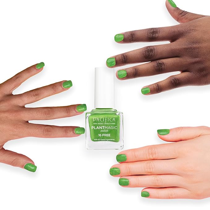 Pacifica Natural Nail Polish – Plant Magic Glitter Green Polish - Plant Based, Non-Toxic & Clinically Tested - Lasting Colors, Glossy Chip-Resistant, Clean Beauty Dermatologist Approved, Green Goddess