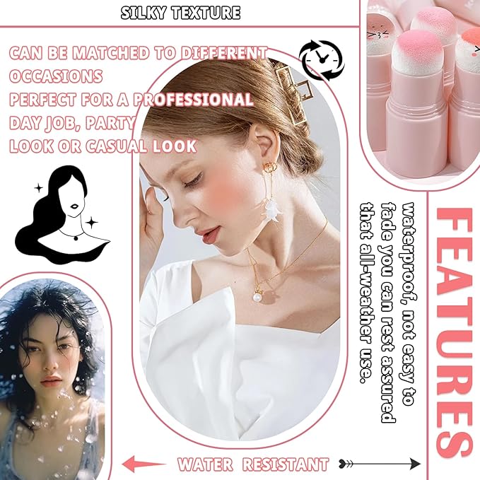 Matte Contour Blush Stick for Cheeks and Face - Buildable Shimmer Facial Blusher Shades - Blendable Cosmetic Makeup 04