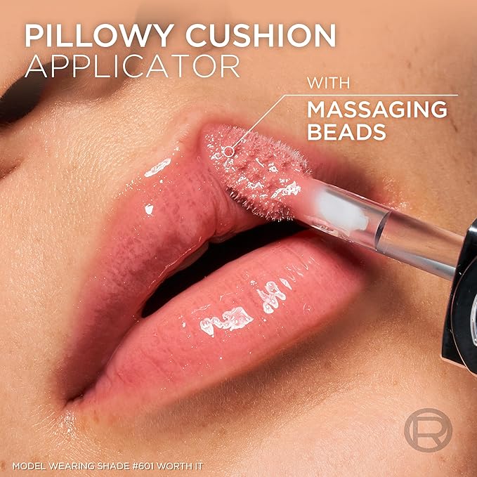 L'Oreal Paris Plump Ambition Hyaluron Lip Oil, 24 HR Lip Gloss with Hyaluronic Acid, Volumizing Formula with Glass-Like Shine, Rouge In Love 380, 0.16 Fl Oz