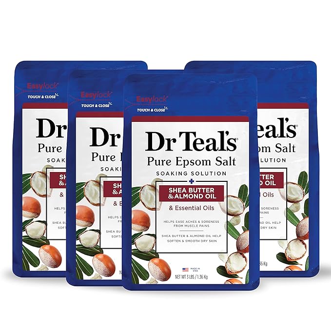 Dr Teal's Pure Epsom Salt, Shea Butter & Almond, 3 lbs (Pack of 4)