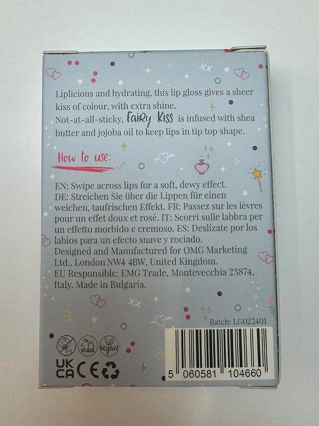MISS NELLA Fairy Kiss Lip Gloss, Red hydrating children Lip Gloss, watermelon scent, gentle on the skin. gives a sheer kiss of colour, with extra shine.