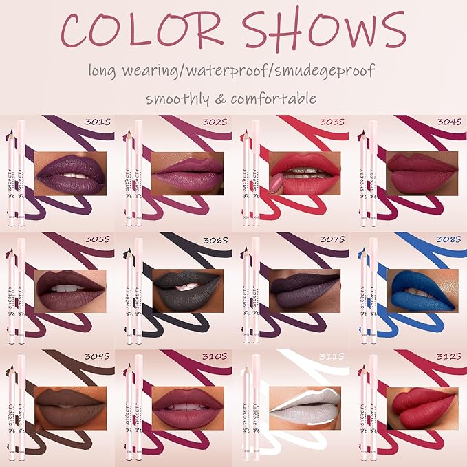12 Colors Matte Lip Liner Pencil Set, 12Pcs Long
