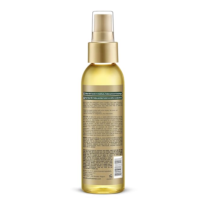 African Pride Olive Miracle Weightless Heat Protection & Hair Shine Mist, Fights Humidity & Shields Against Heat Damage, Enriched with Olive & Tea Tree Oils, 4 oz