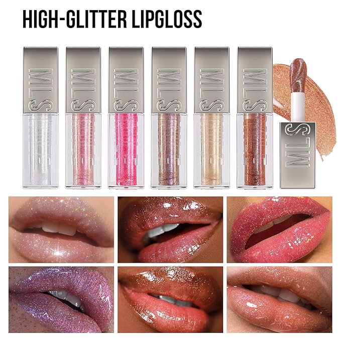 Mirror Glitter Lipstick, Sparkling Shimmer High Pigment Waterproof Long Lasting Lip Gloss, Shimmer Moisturizer Lip Gloss, Diamond Shiny Bold Glow Lip Stain for Lip Makeup (C12, 0.11 fl.oz)