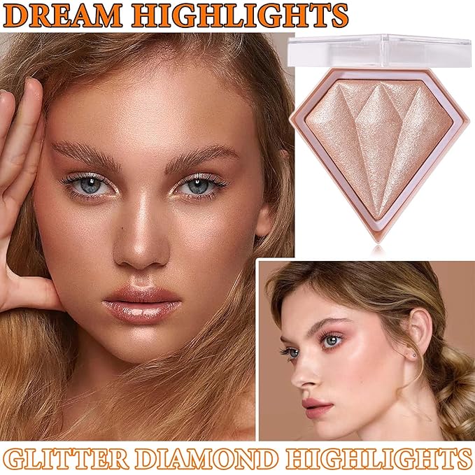 Glitter Blush Shimmer Highlighter Blusher Powder Makeup Face Powder Makeup(#inger） 04 G