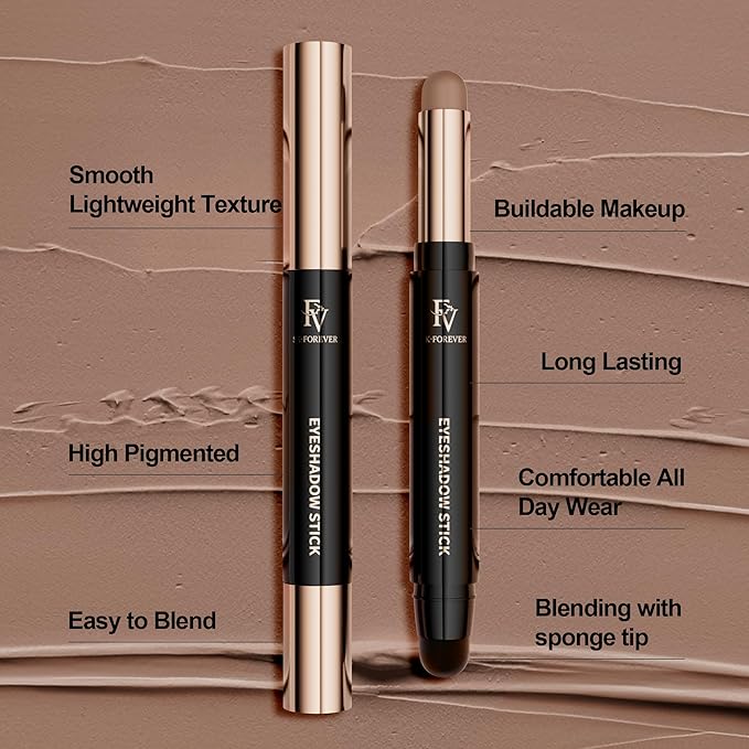 FV Long Lasting Cream Eyeshadow Stick, Waterproof & High Pigmented Eye Shadow Sticks Duo with Blending Sponge, Crease-Proof & Natural Finish Eyeshadow Pencil, Vanilla Matte