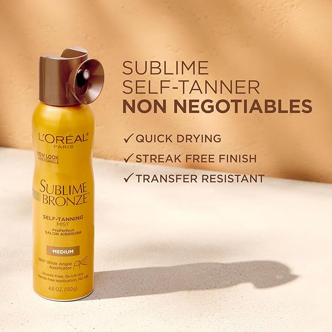 L'Oreal Paris, Sublime Bronze Self-Tanning Mist, Medium Natural Tan, Aerosol, 4.6 oz