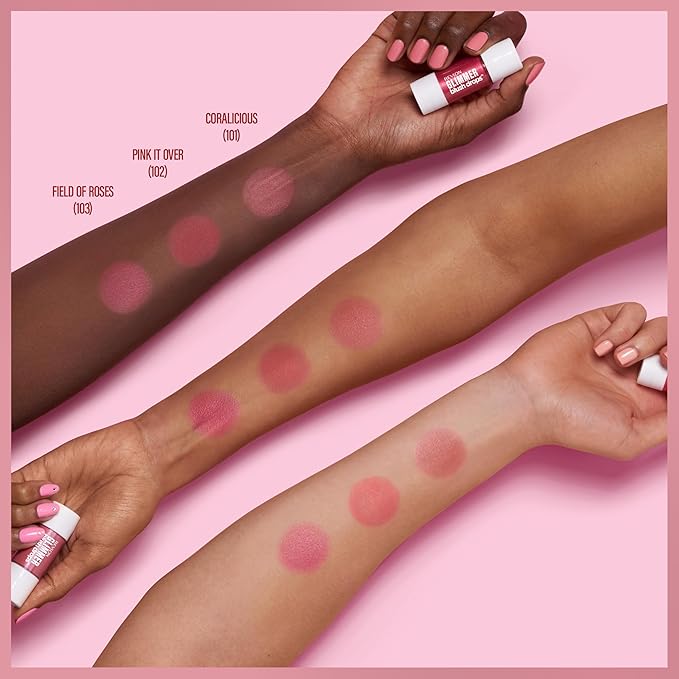 Revlon Glimmer Blush Drops, Liquid Blush for Cheeks, Liquid to Velvety Powder Finish, Glowy, High Pigment, 101 Coralicious, 0.32 fl oz