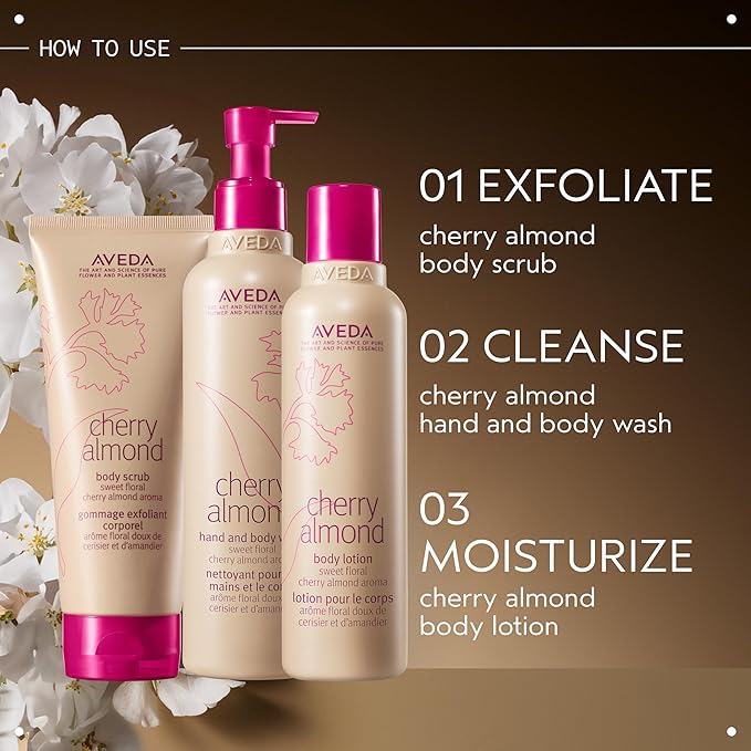 Aveda Cherry Almond Body Lotion | with Sweet Almond Oil, Cherry Blossom Extract | Sweet Floral Aroma of Tonka Bean, Certified Organic Orange, Ylang Ylang | 98% Naturally Derived*, 6.7 Fl Oz