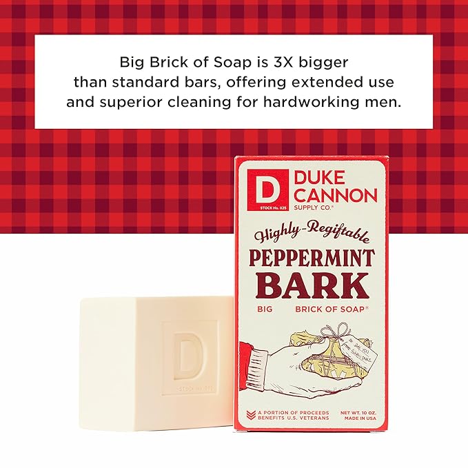 Duke Cannon Supply Co. Big Brick of Soap Bar for Men Holiday Edition - Peppermint Bark (Peppermint Scent), 10 oz. (3 Pack)