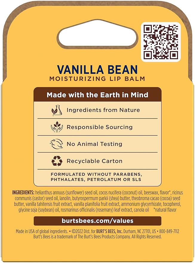 Burt's Bees 100% Natural Moisturizing Lip Balm, Vanilla Bean - 4 Tubes