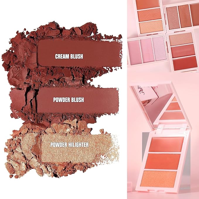 3D Blush Palette, Multi-Use Makeup Contour Pressed Powder Long-Lasting Pigment Cheekbones Contouring Blush Blendable Natural Shimmery Or Matte Finish(03#)