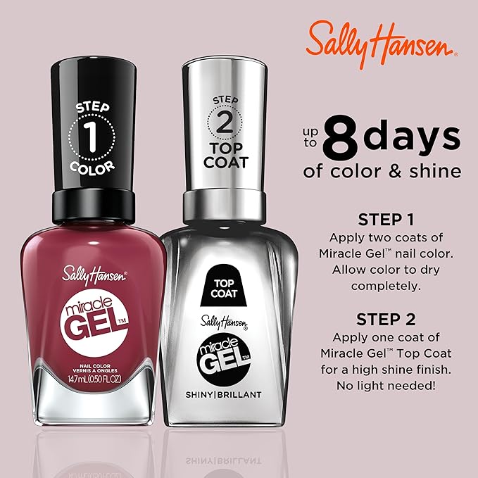 Sally Hansen Miracle Gel, Beet, Pray, Love, Long Lasting, Gel-Like Formula, No UV Lamp Needed, Opaque, Shiny Red Nail Polish