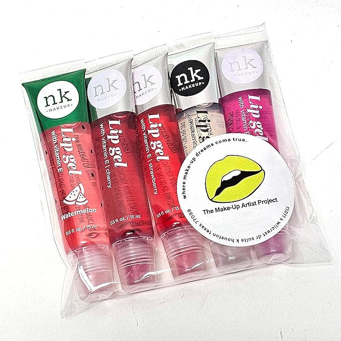 5 Pack Lip Gloss Set of Lip Gels - Clear, Watermelon, Strawberry, Cherry, and Bubble Gum Hydrating Lip Glosses with Vitamin E