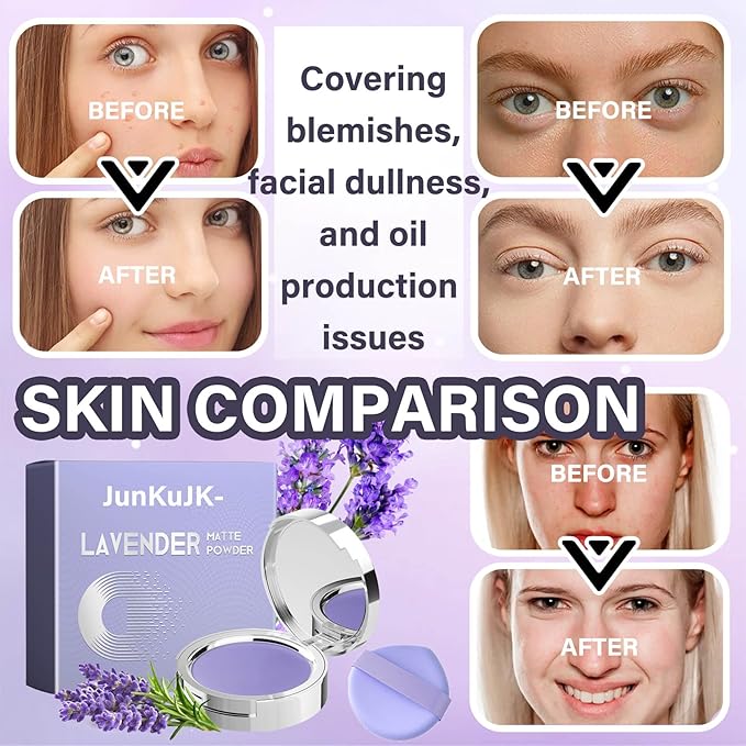 Lavender Matte Powder,Long Lasting Oil Control Lavender Setting Skin Types