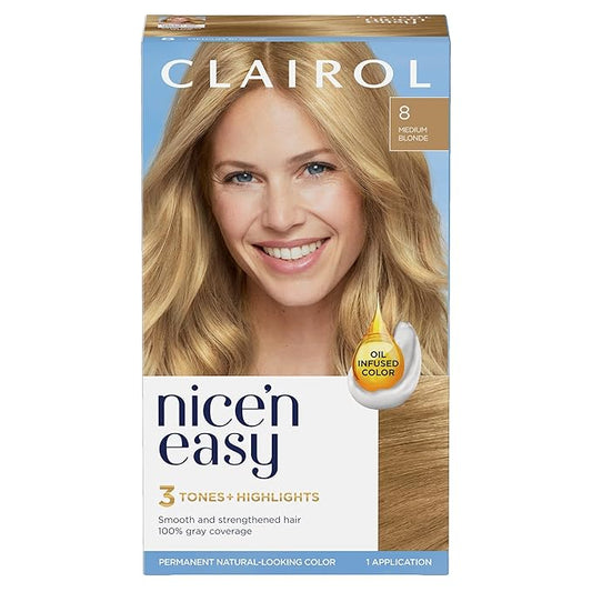 Clairol Nice'n Easy Permanent Hair Dye, 8 Medium Blonde Hair Color, Pack of 1