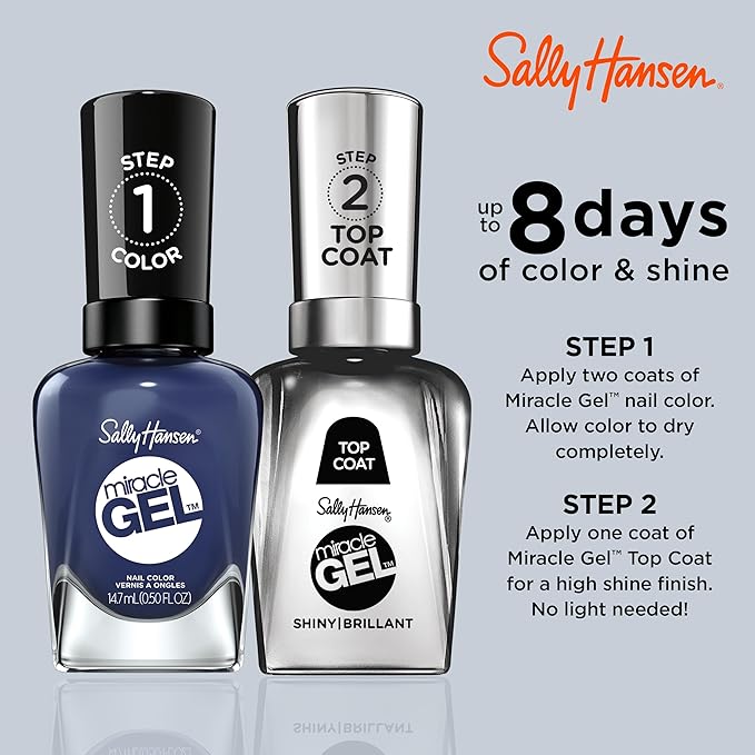 Sally Hansen Miracle Gel, Midnight Mod, Long Lasting, Gel-Like Formula, No UV Lamp Needed, Semi Opaque, Shiny Blue Nail Polish