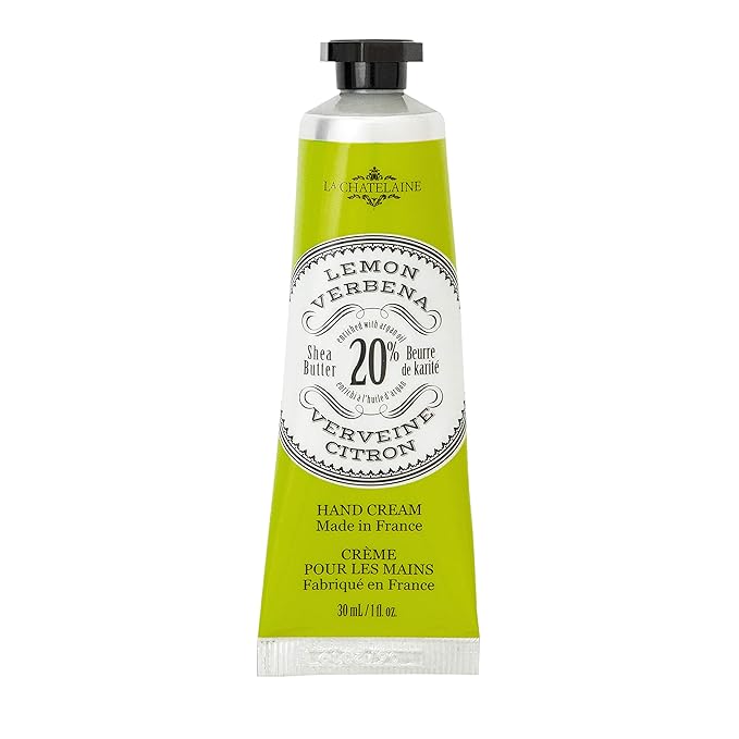 La Chatelaine 20% Shea Butter Hand Cream Travel Size, Organic Argan Oil, Moisturizing, Nourishing, Repairing, Extra-Rich Hand Lotion, Made in France, Paraben Free, 1 oz / 30ml (Lemon Verbena)