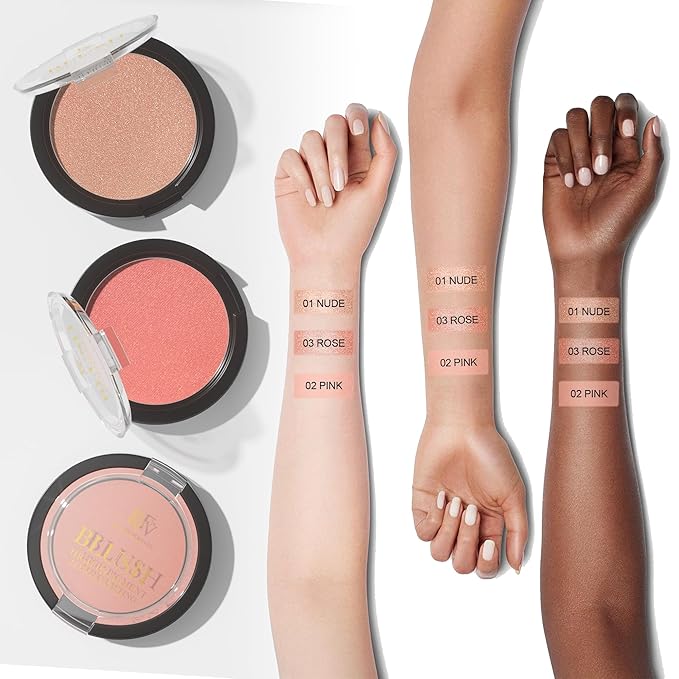 FV Long Lasting Powder Blush - Lightweight Smooth & Blendable Cheek Makeup, High Buildable Color, Transfer-Resistant Shimmer Finish (Rose Shimmer, 0.17 OZ)