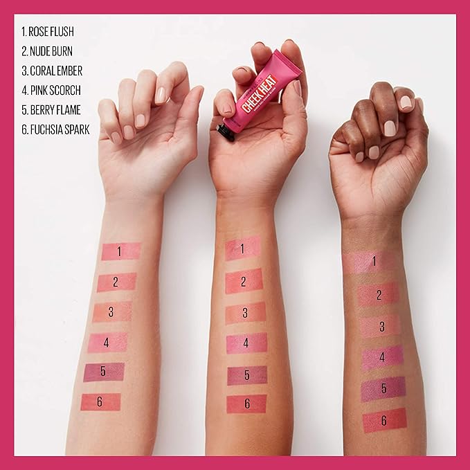 Maybelline Cheek Heat Gel-Cream Blush Makeup, Lightweight, Breathable Feel, Sheer Flush Of Color, Natural-Looking, Dewy Finish, Oil-Free, Nude Burn, 1 Count