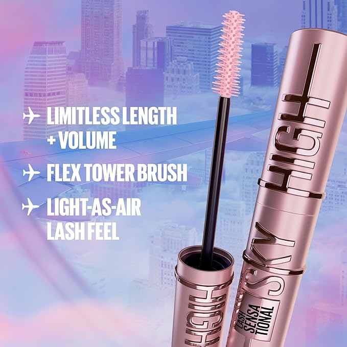 Maybelline Lash Sensational Sky High Mascara Makeup, Volumizing, Lengthening, Defining, Curling, Multiplying, Buildable, Washable Formula, Burgundy Haze, 1 Count