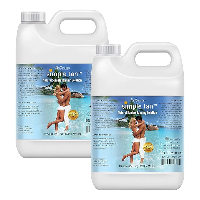Belloccio Simple Tan Gallon Bottle of Professional Salon Sunless Tanning Solution with 10% DHA and Medium Bronzer Color Guide