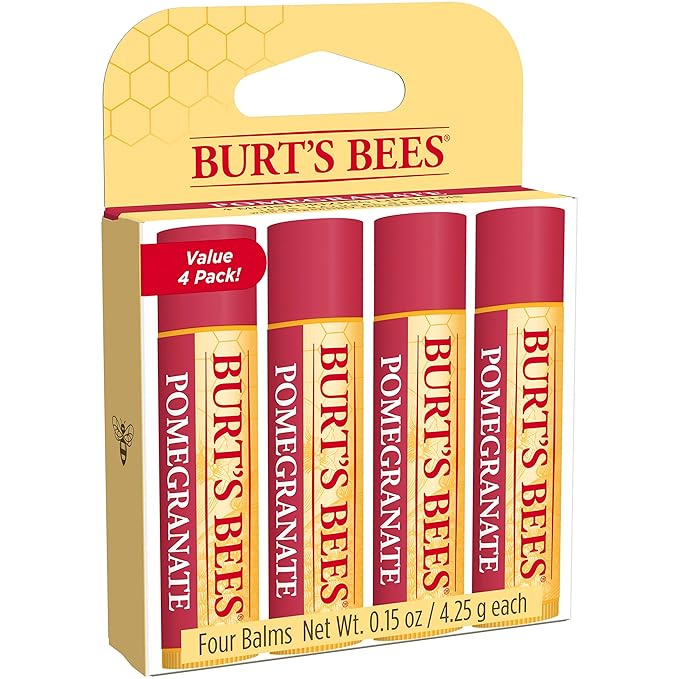 Burt's Bees Lip Balm - Pomegranate, Lip Moisturizer With Responsibly Sourced Beeswax, Tint-Free, Natural Origin Conditioning Treatment, 4 Tubes, 0.15 oz.