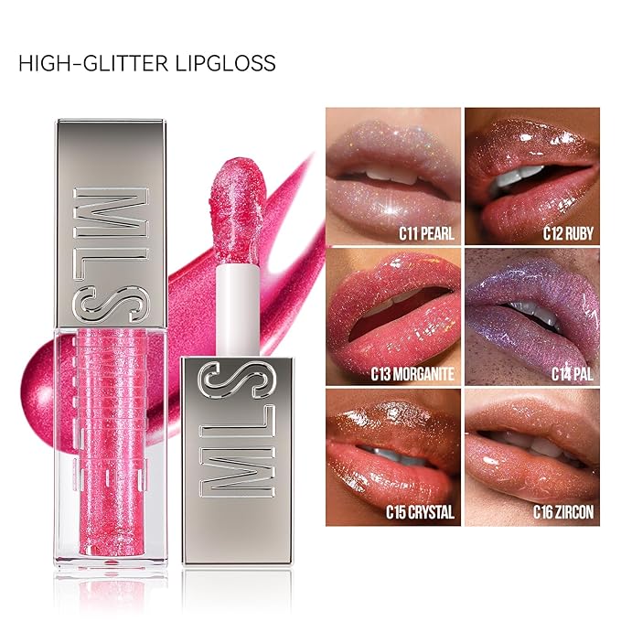 Mirror Glitter Lipstick, Sparkling Shimmer High Pigment Waterproof Long Lasting Lip Gloss, Shimmer Moisturizer Lip Gloss, Diamond Shiny Bold Glow Lip Stain for Lip Makeup (C14, 0.11 fl.oz)