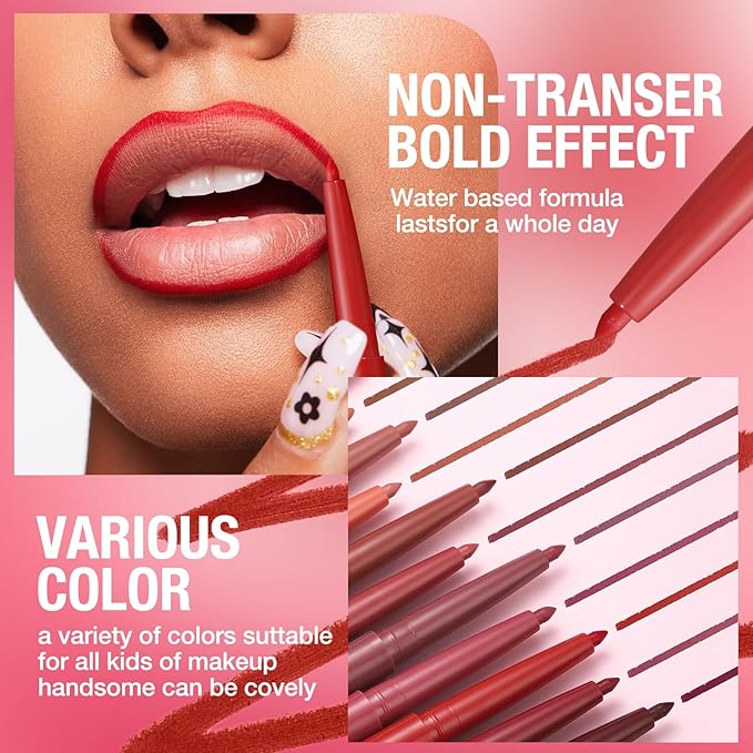 LANGMANNI 8Pcs Sculpting Matte Velvet Lip Liner Set,Smooth Creamy Texture,Waterproof And High Pigmented For Girls Daily Application Lip Makeup(1+2+3+4+5+6+7+8)