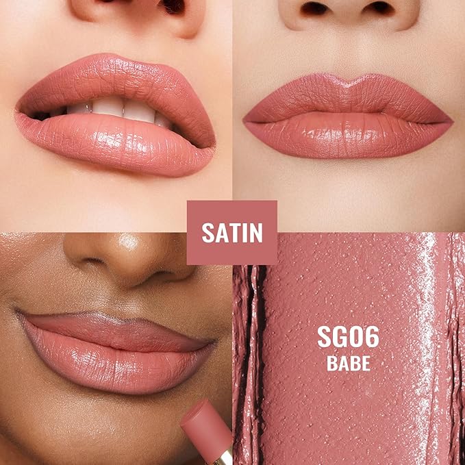 Oulac Pink Lipsticks for Women, Coral Nude Matte Lipstick, Full Coverage Lip Color, Satin Matte Finish, Cream Texture, Hydrating, Infused with Hyaluronic Acid, Vegan & Clean Beauty 4g SG06 Babe