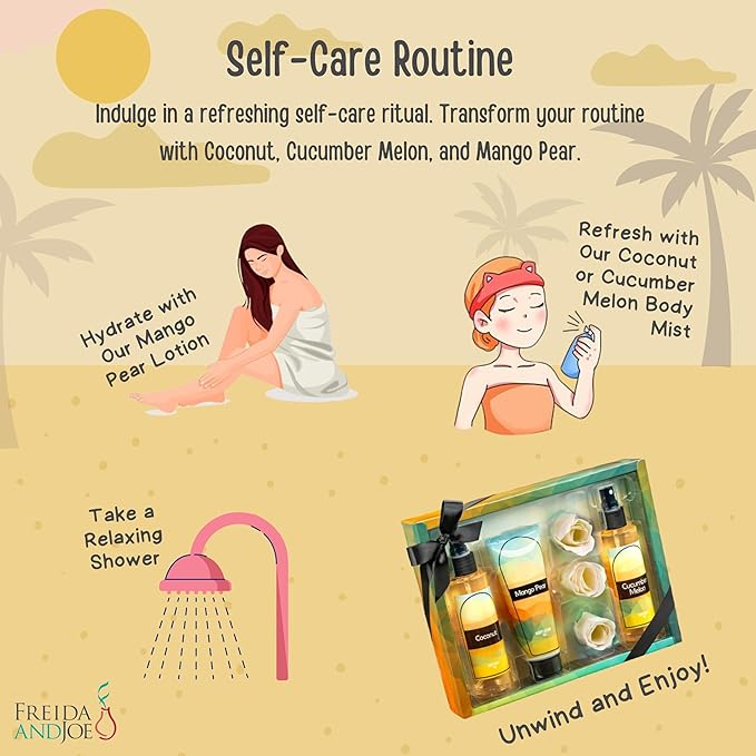 Fine Fragrance Body Mist & Body Splash Gift Set – Luxury Self-Care Combo for Women and Girls (Coconut, Cucumber, Mango Pear, Rose Soap) Mother’s Day Gift for Mom